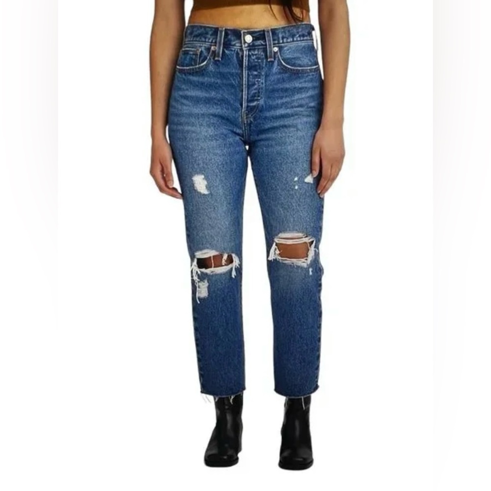 NWT Classic Distressed Straight Leg Jeans - Dark Blue